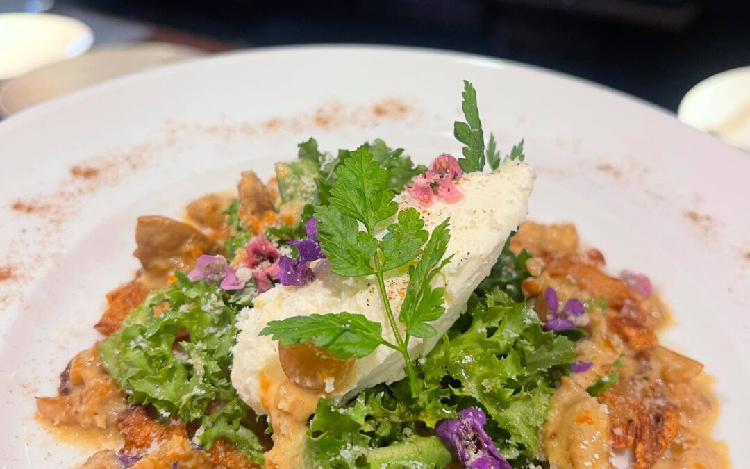 蓮根のガレット　自家製リコッタチーズ　帆立とポルチーニのソー